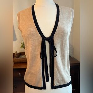 French Connection Camel Knit Sleeveless Vest with Black Accent